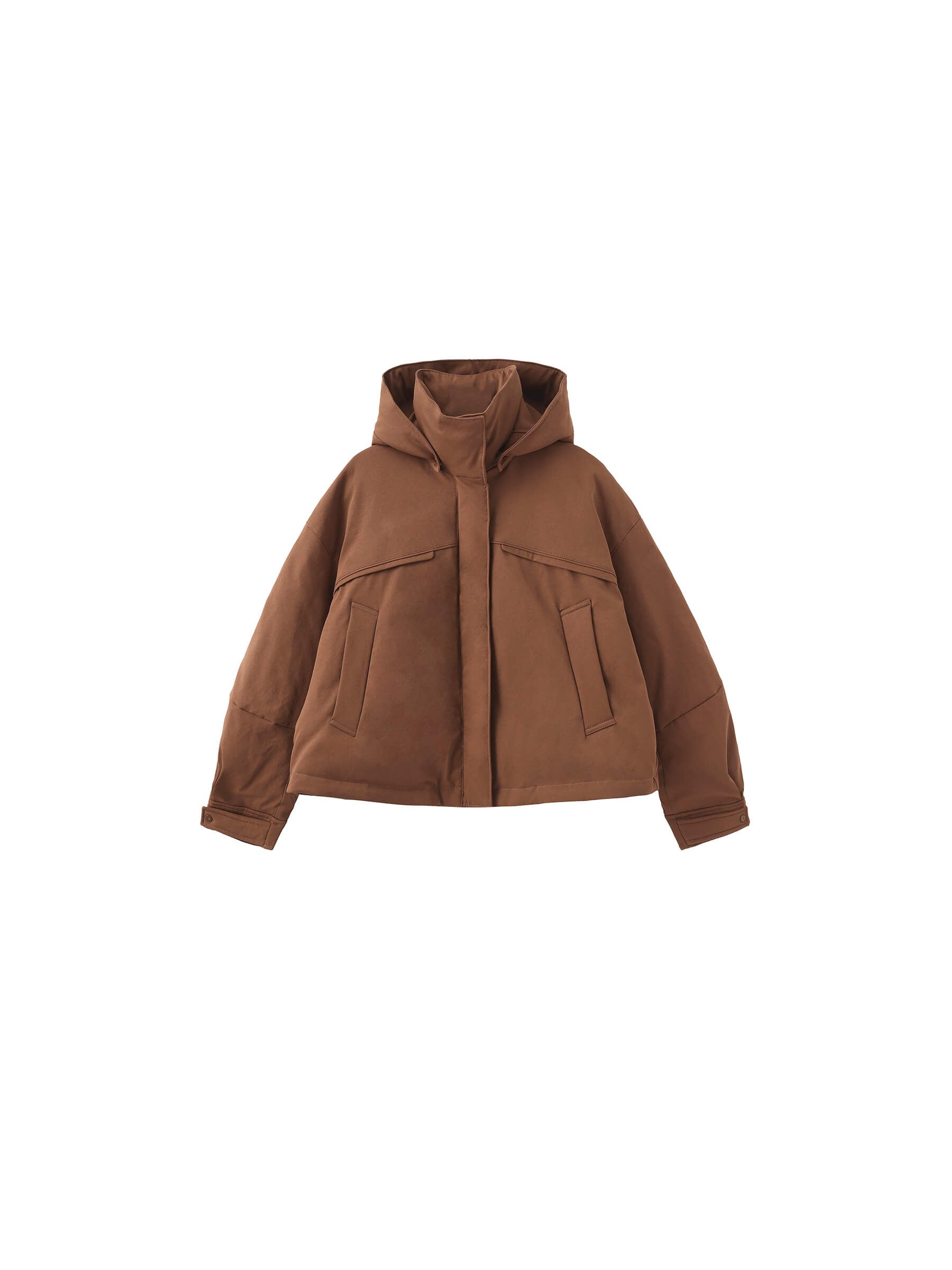 ONE BY CUBIC High Neck Short Loose Hem Down Jacket with Hood-15