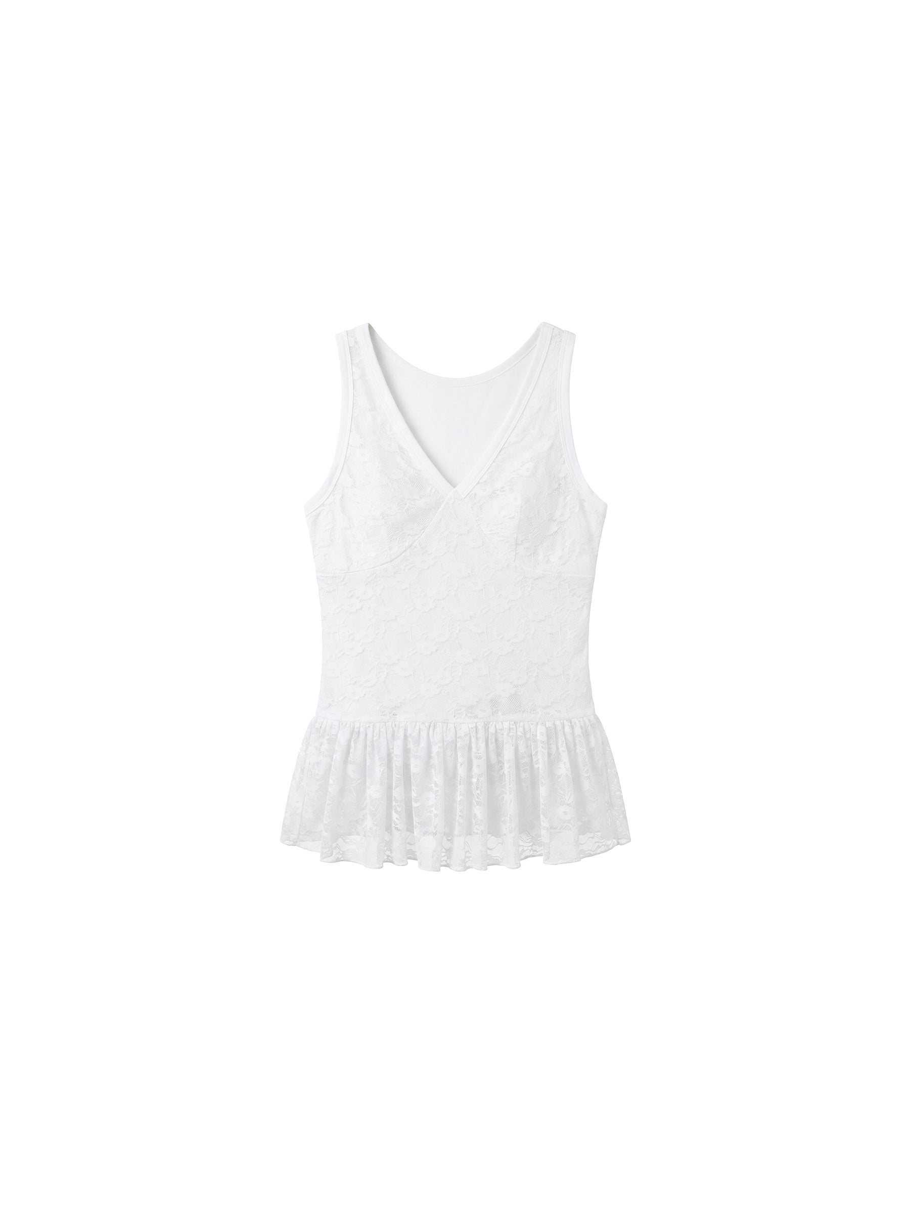 CUBIC Lace V-Neck Peplum Tank Top-13