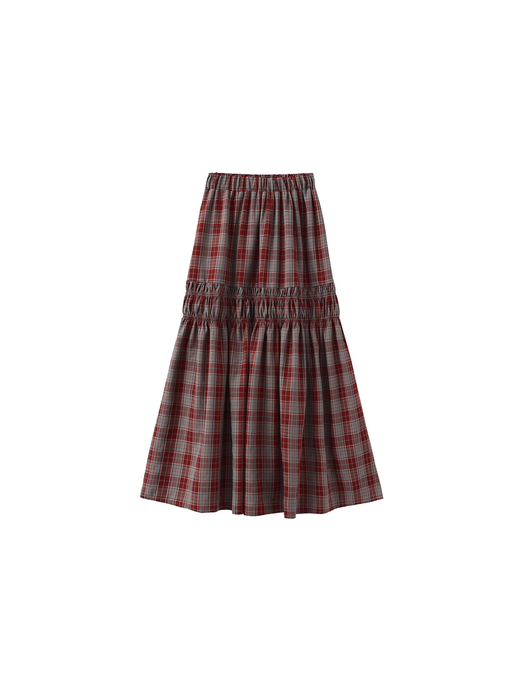 Elastic Drawstring High Waist Checked Skirt-17
