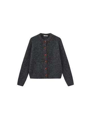 Wool-Blend Contrast Ribbed Cuff Cardigan