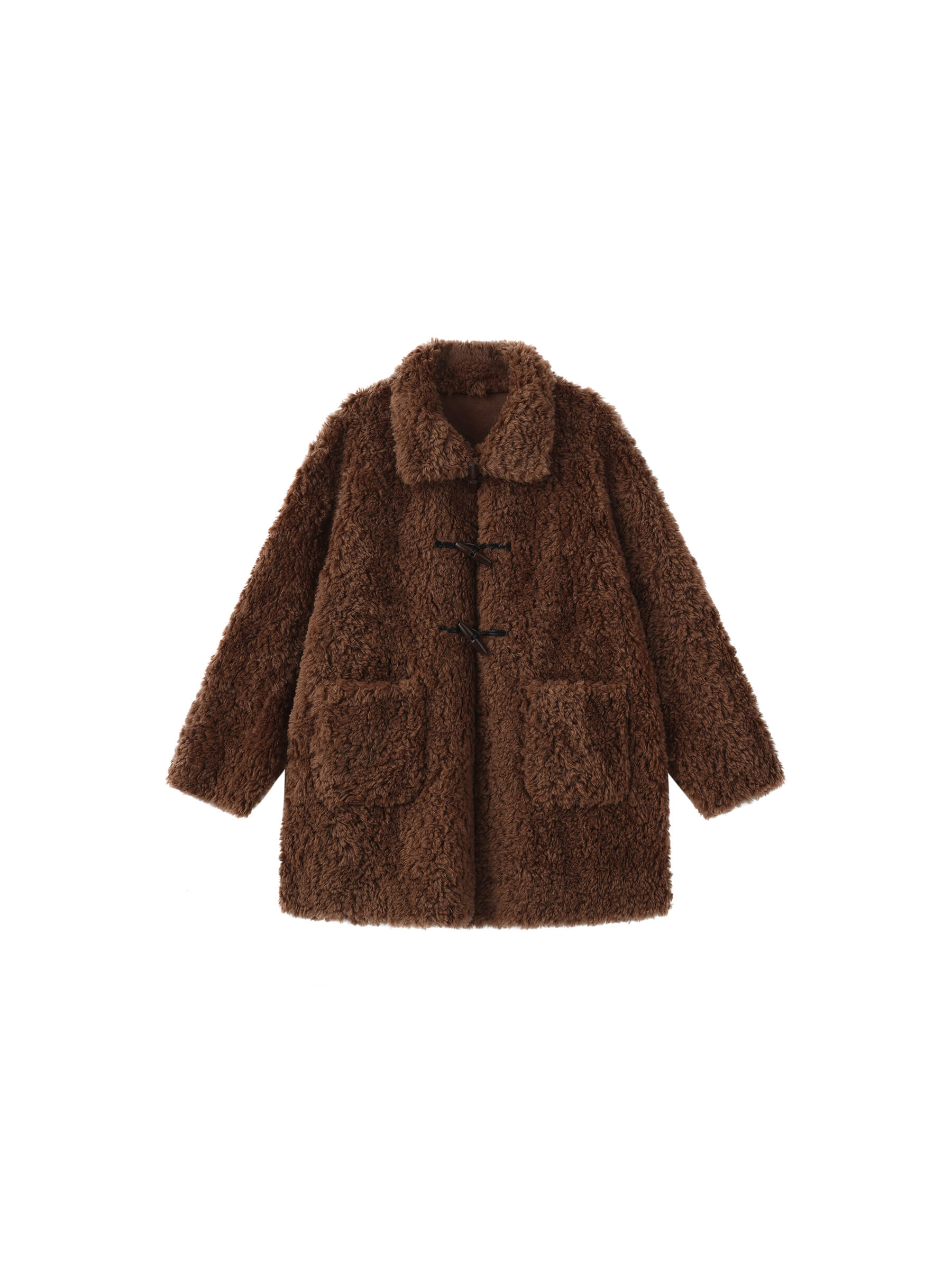 ONE BY CUBIC Hign Collar Furry 100% Wool Coat-13