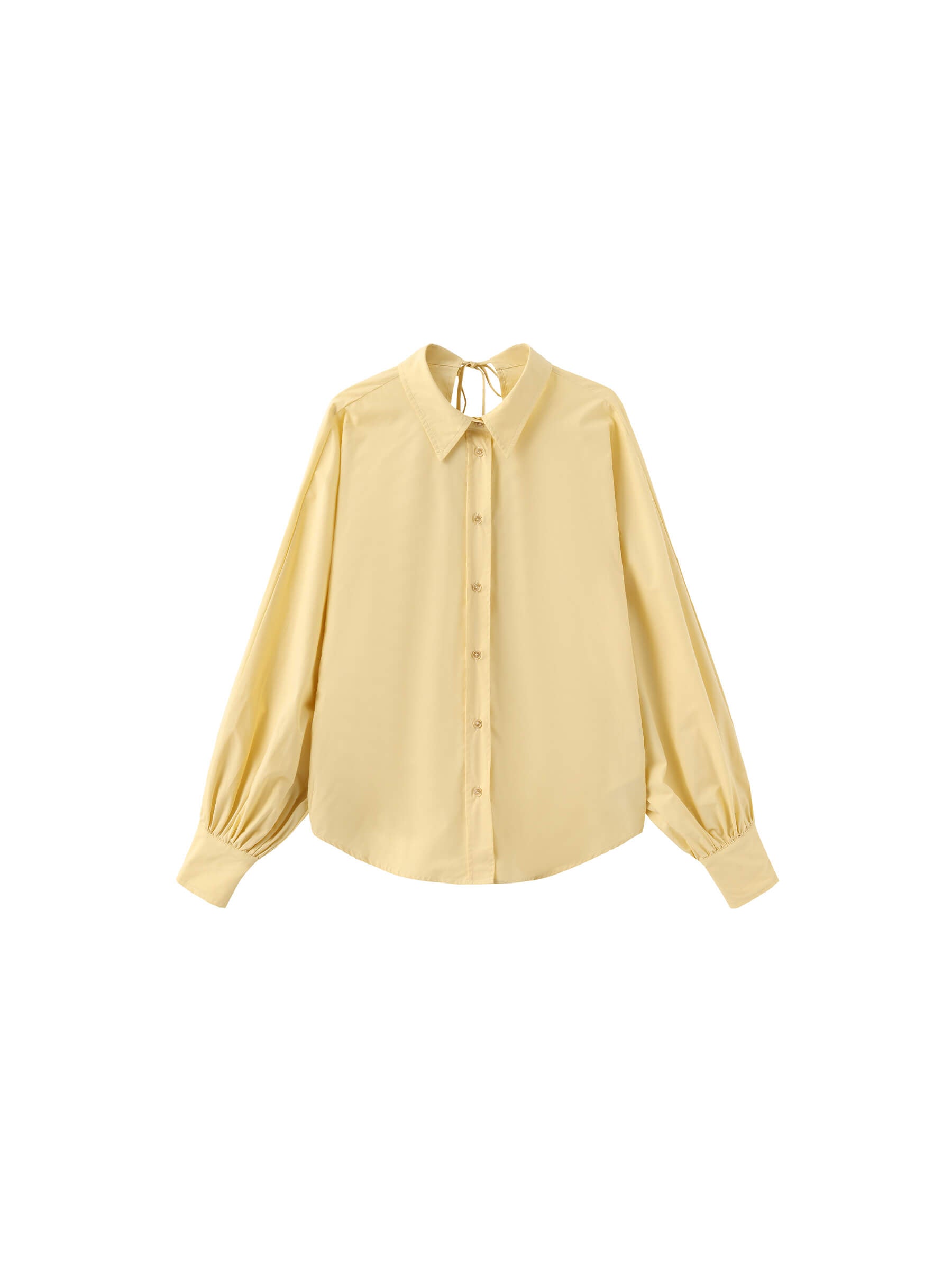 100% Cotton Oversized Balloon Sleeve Backless Tie Shirt-15