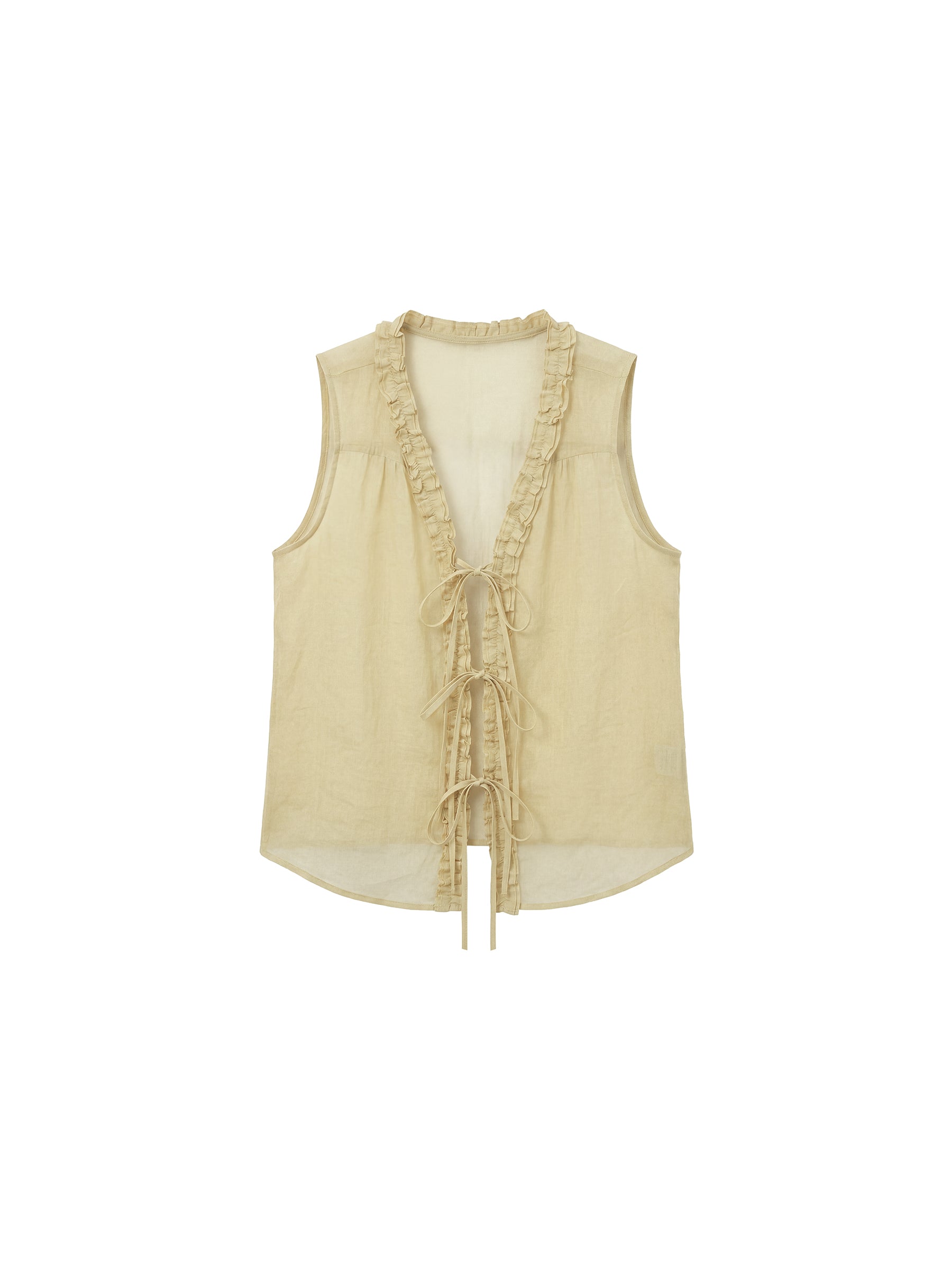 CUBIC Ramie Ruffle-Trim Tie Vest-13