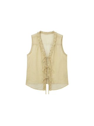 CUBIC Ramie Ruffle-Trim Tie Vest