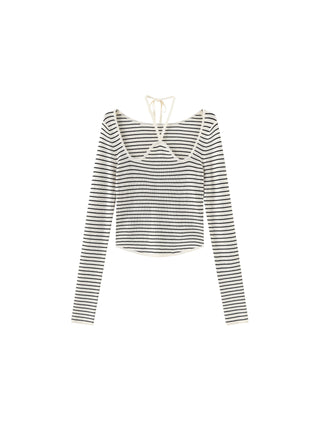 Chest Cut Out Striped Long Sleeve Top