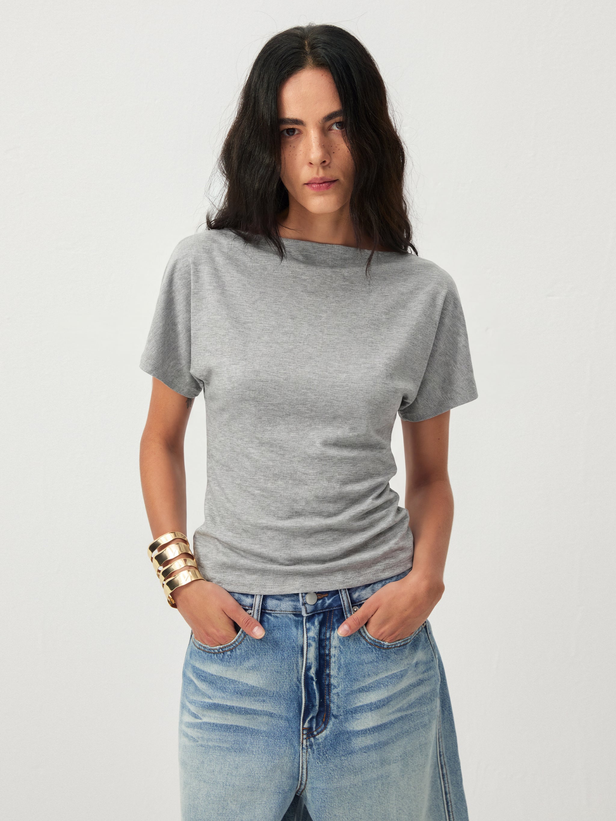 CUBIC Lyocell Blend Off-Shoulder Fitted Top-12