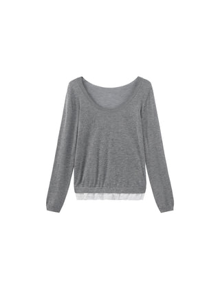 CUBIC Lace Trim Cropped Knit Top