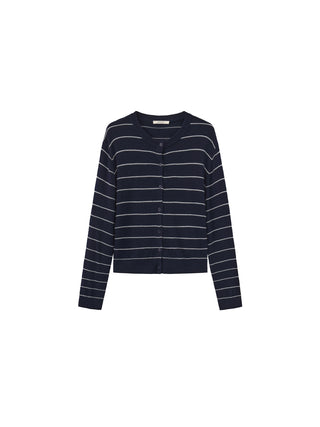 Striped Contrast Long-Sleeve Knit Cardigan