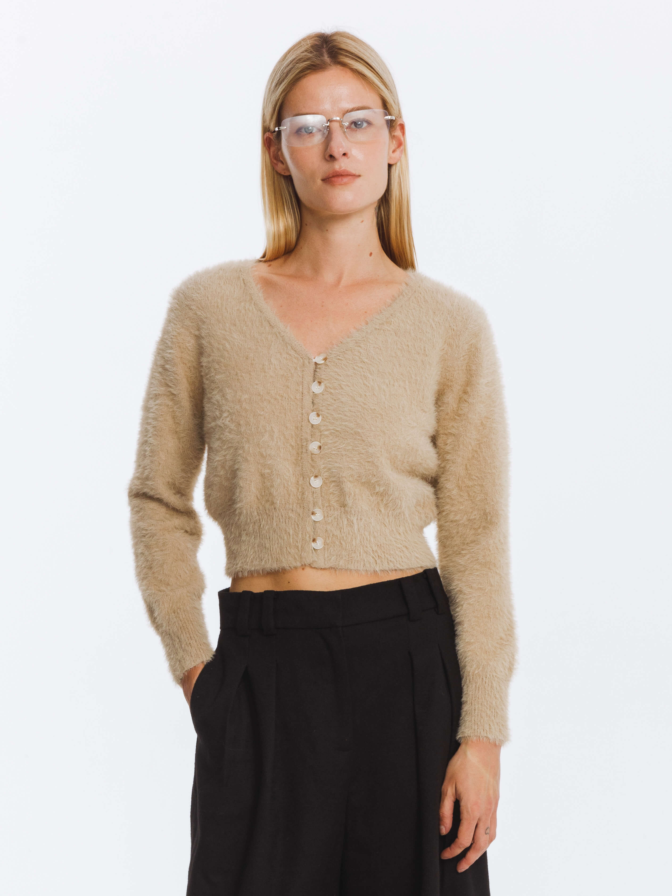 Fluffy Cropped Knit Cardigan-15