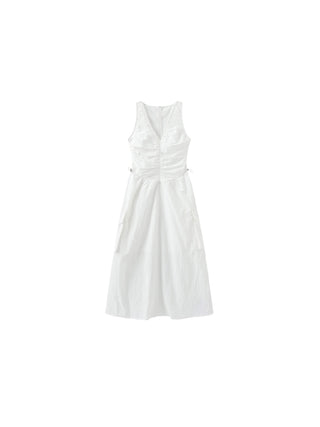Drawstring Pleated V-Neck Sleeveless Dress