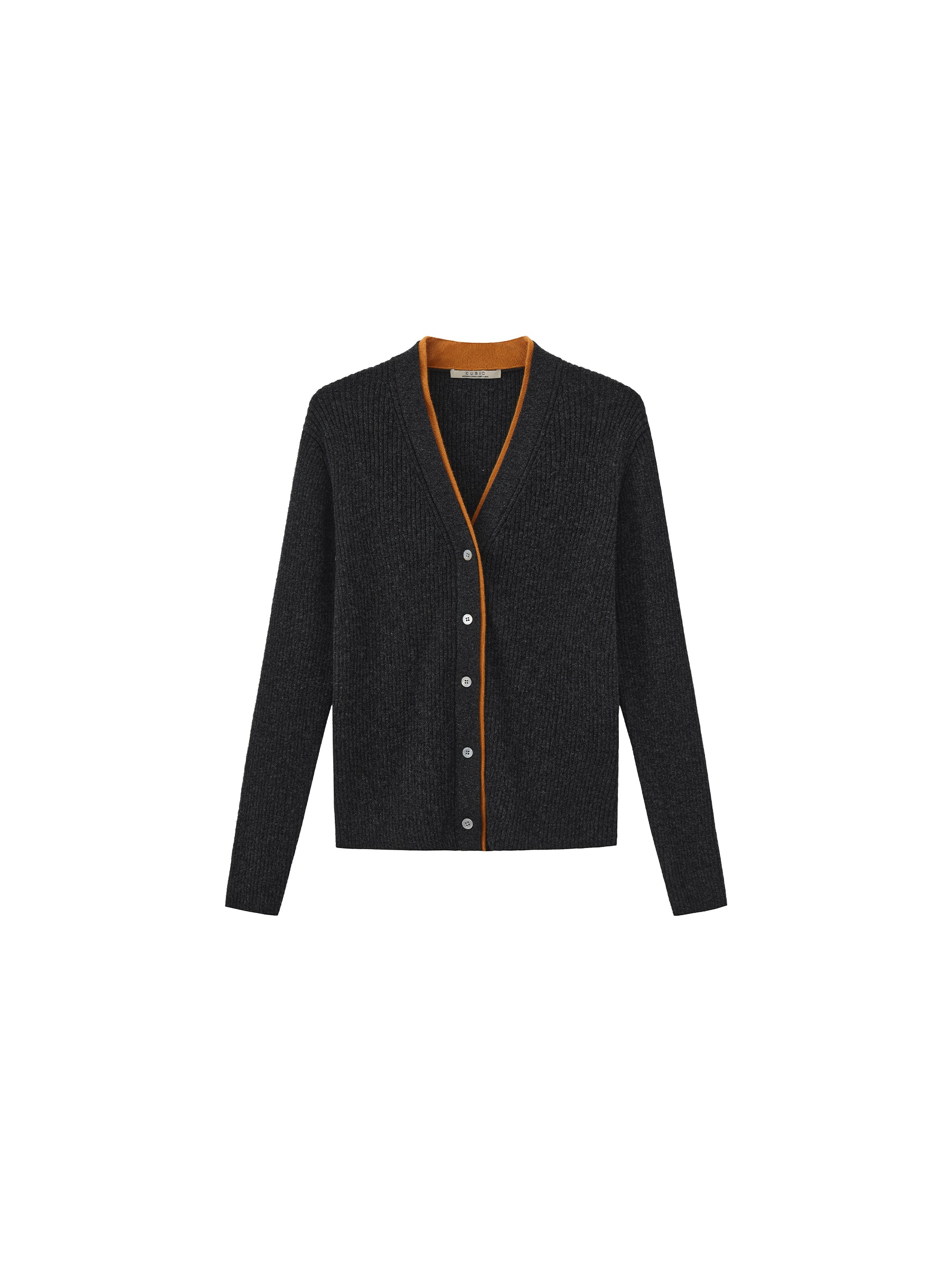 100% Wool Contrast V-Neck Wool Knit Top-13