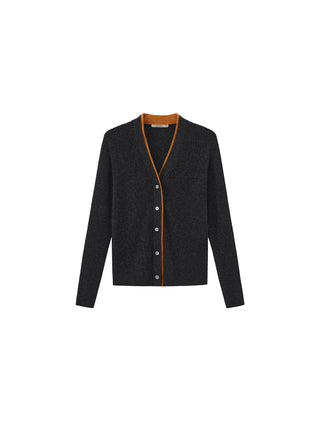 100% Wool Contrast V-Neck Wool Knit Top
