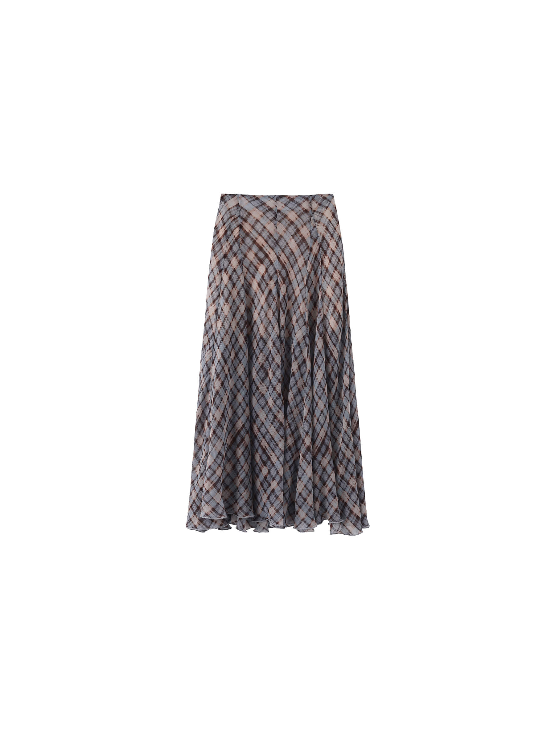 Asymmetrical Flowy Check Maxi Skirt-Blue-8