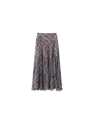 Asymmetrical Flowy Check Maxi Skirt-Blue
