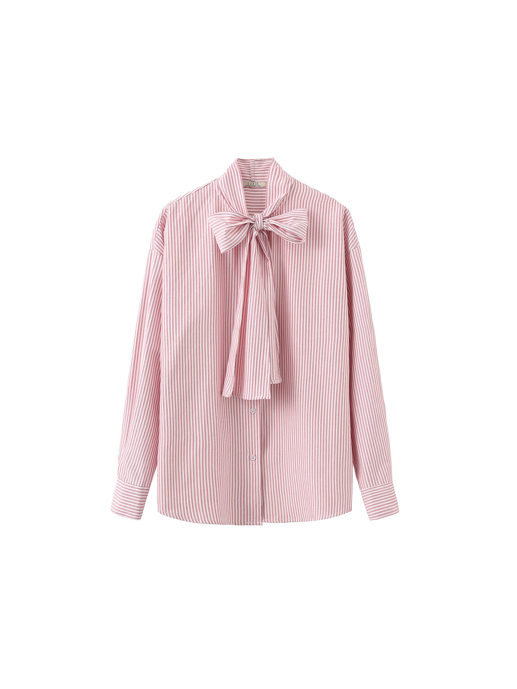 Pinstripe Long Sleeves Shirt with Tie Down Collar-15