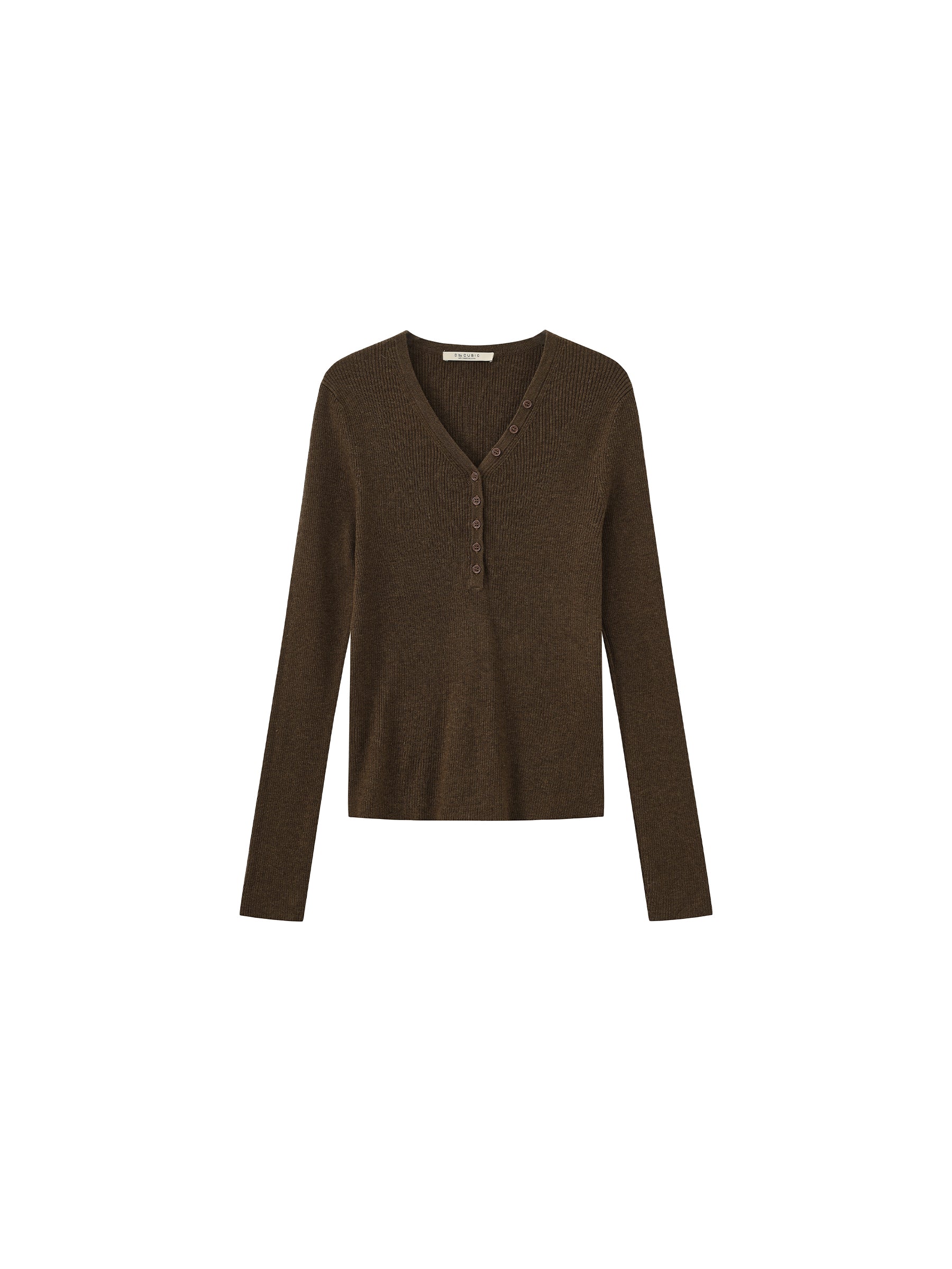 V-Neck Button-Front Fitted Knit Top-13
