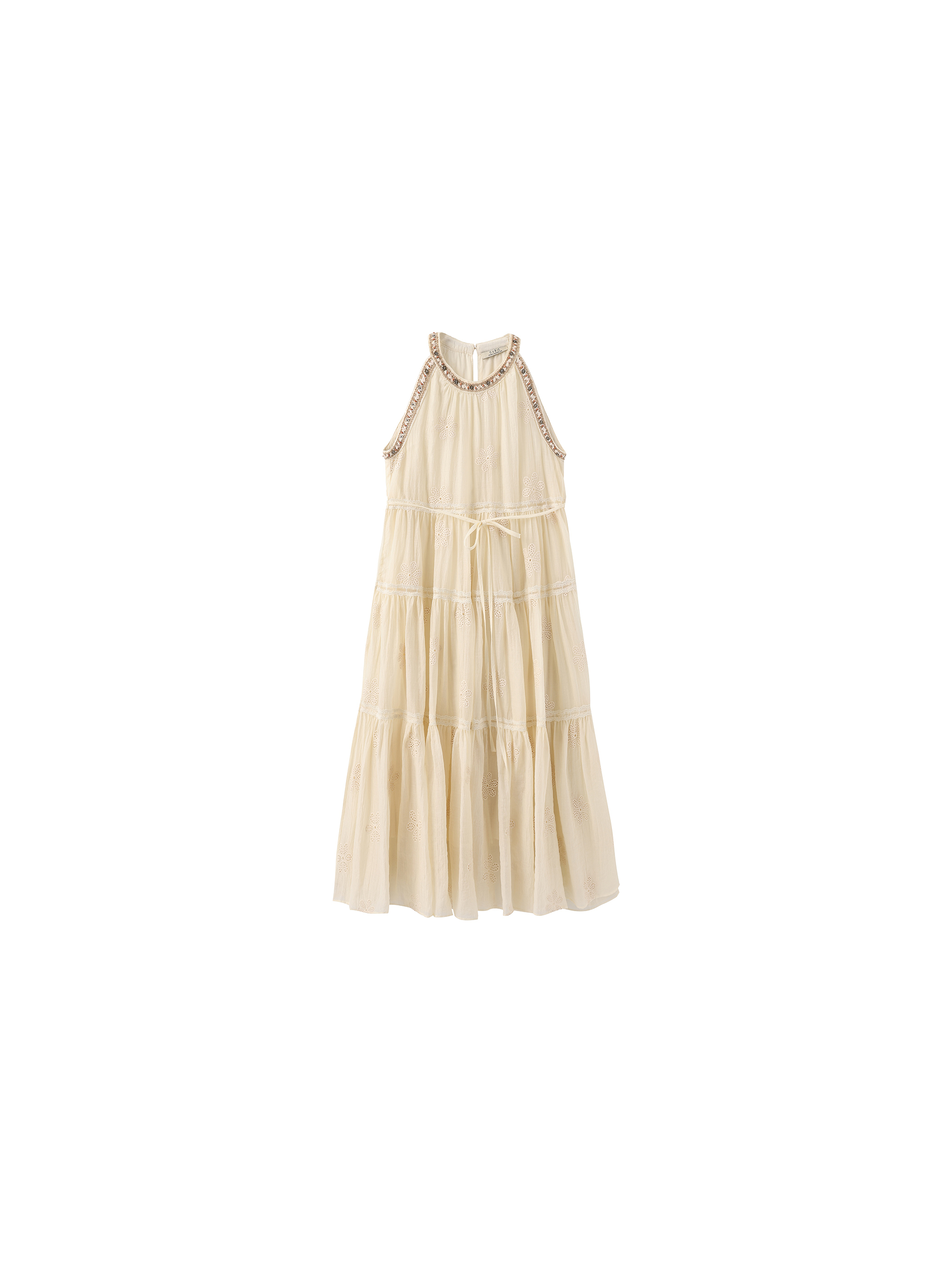A-Line Halter Round-Neck Embroidered Maxi Dress-14