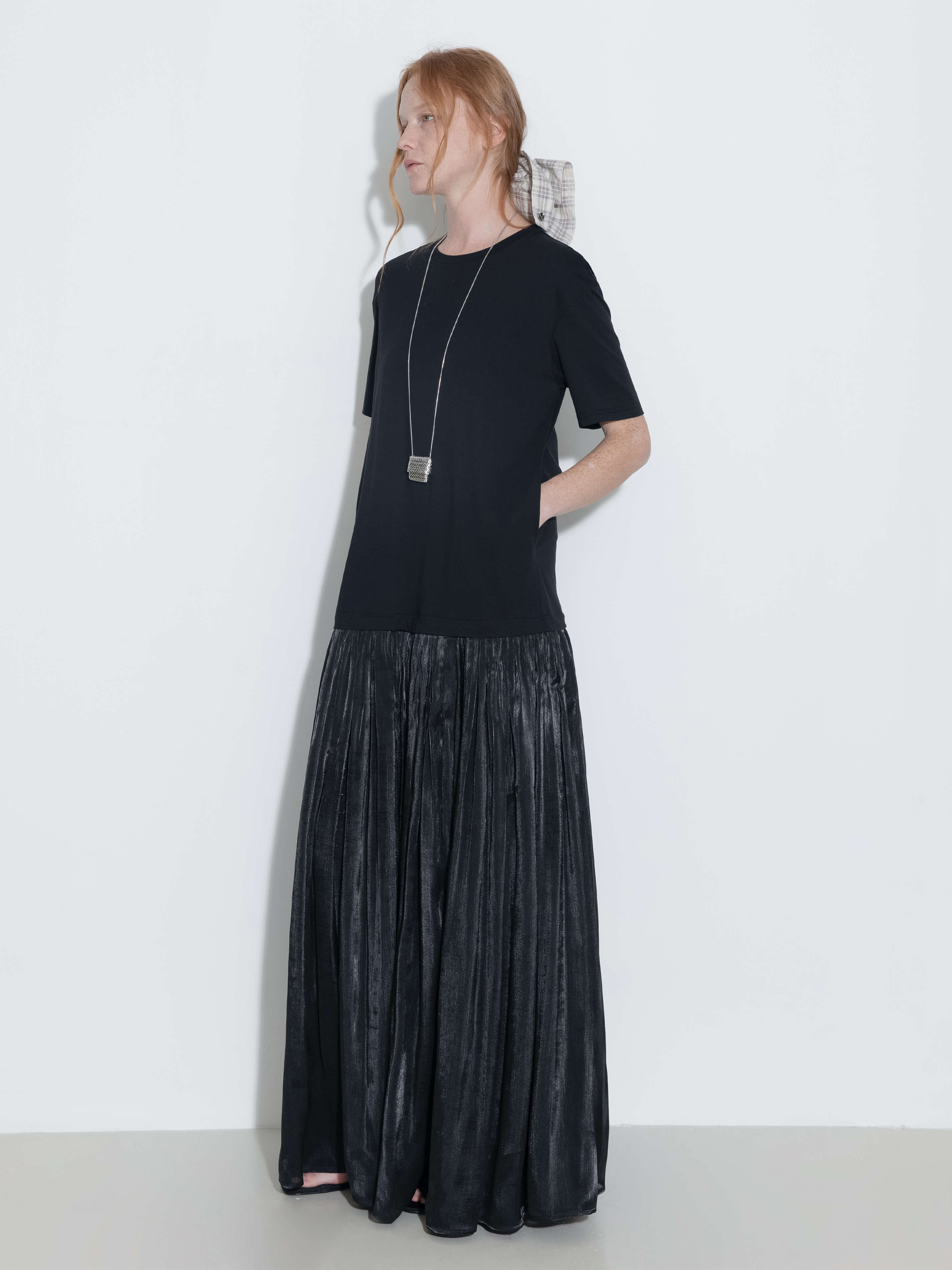 Oversized Round Neck Short Sleeve Pleated Dress-13