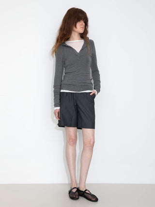 Slim-Fit Hooded V-Neck Long Sleeve Top