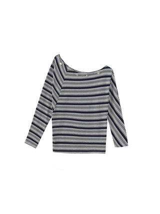 Off-Shoulder Striped Long-Sleeve Tee