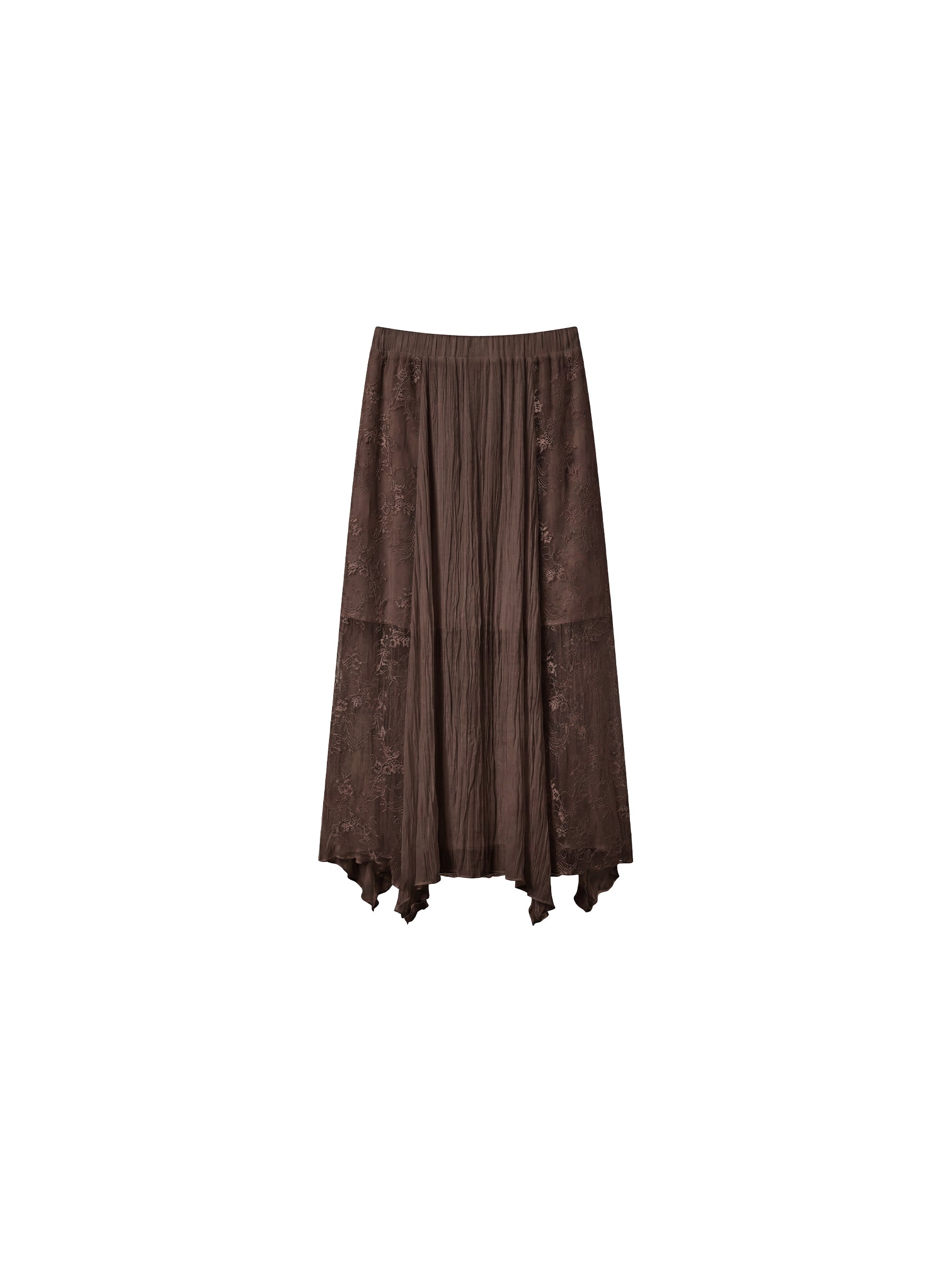 CUBIC Lace-Overlay Asymmetrical Sheer Midi Skirt-13