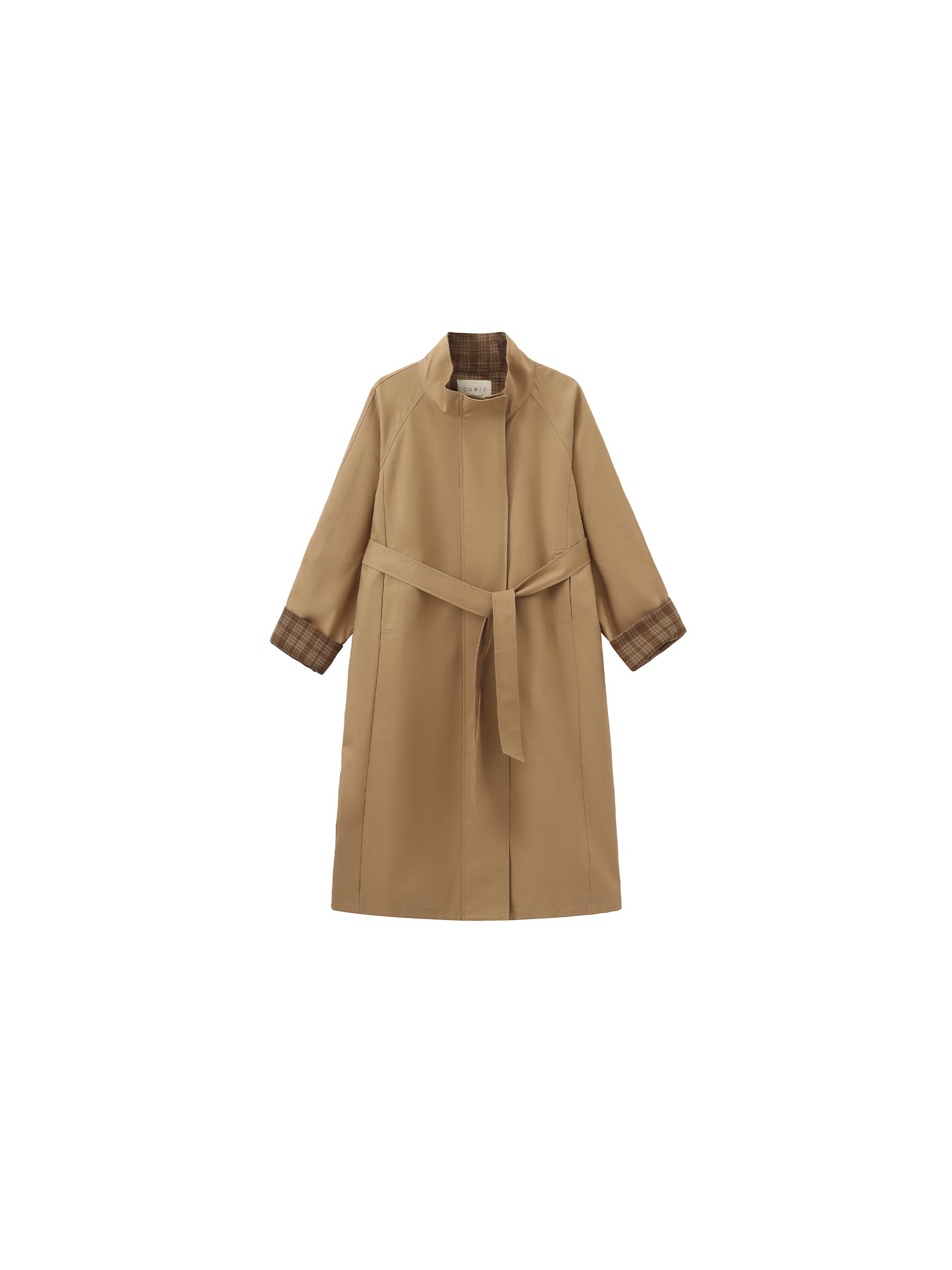 Funnel Neck Colorblock Cuff Trench Coat-13