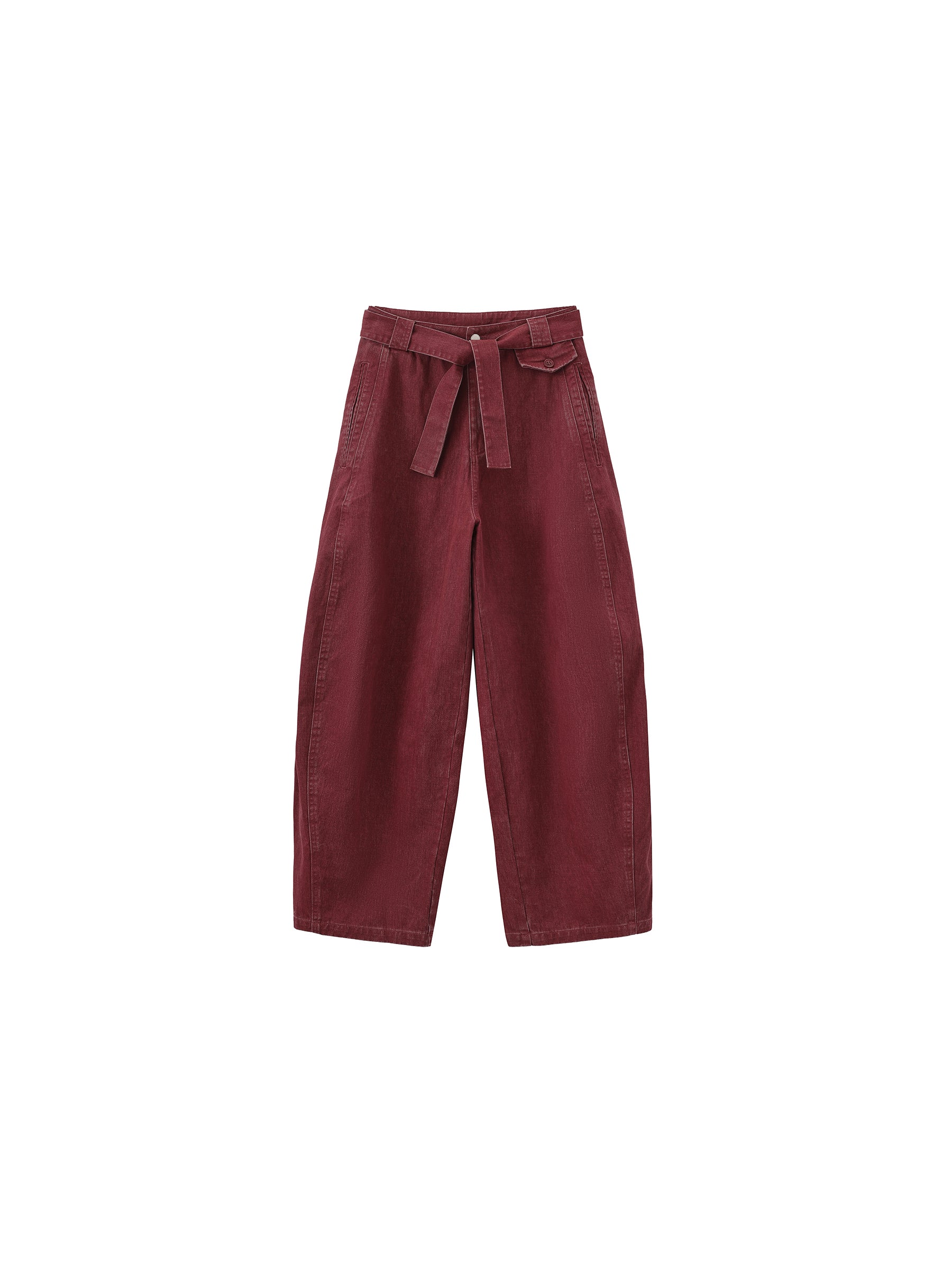 Wide Belted Tapered-Leg Denim Trousers-13