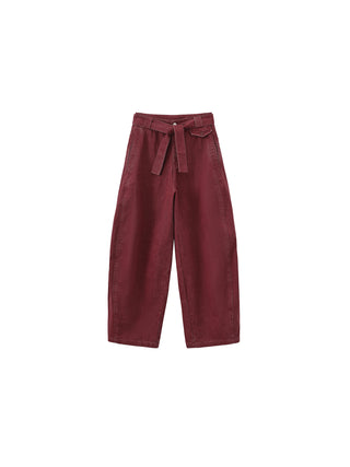 Wide Belted Tapered-Leg Denim Trousers