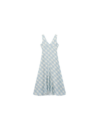Plaid V-Neck Sleeveless Maxi Dress