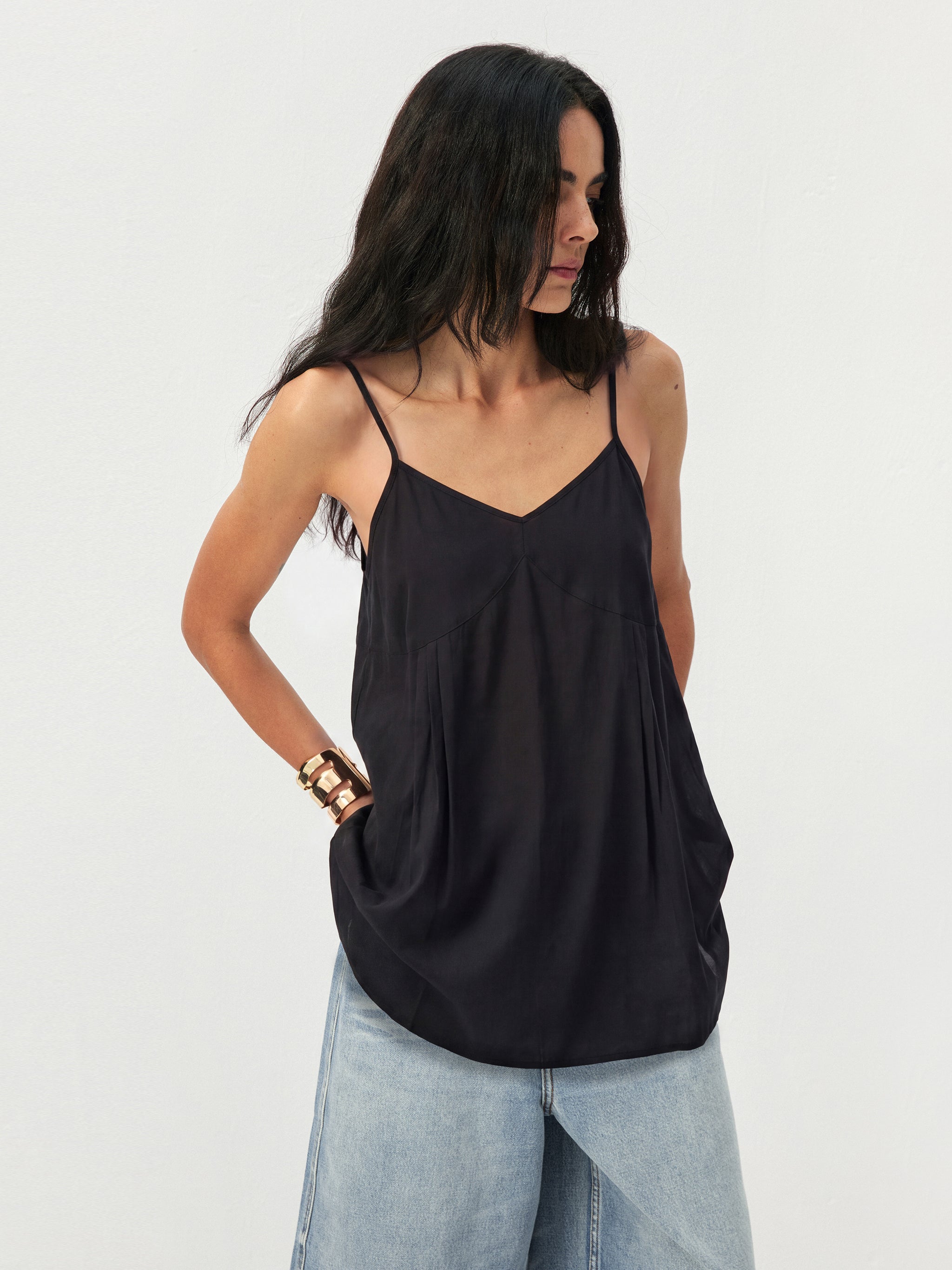 CUBIC Lyocell-Blend V-Neck Pleated Camisole-13