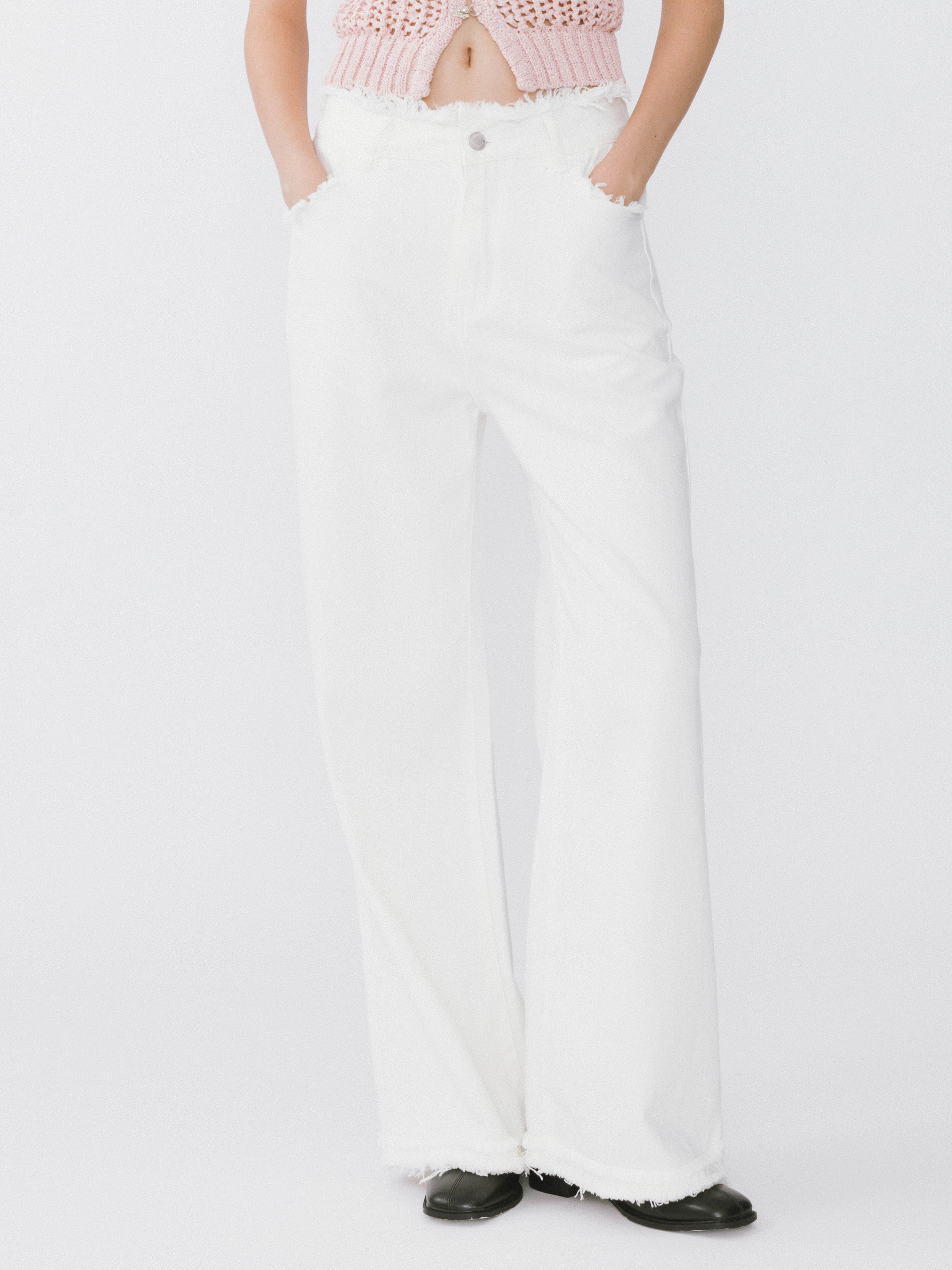 Raw Edge Wide Leg Jeans-13