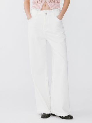 Raw Edge Wide Leg Jeans