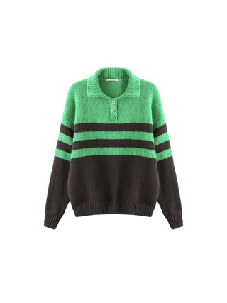 Polo Collar Striped Knit Sweater
