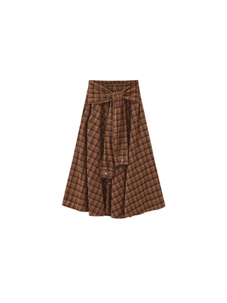 Plaid A-Line Skirt with Faux Shirt Sleeve Tie