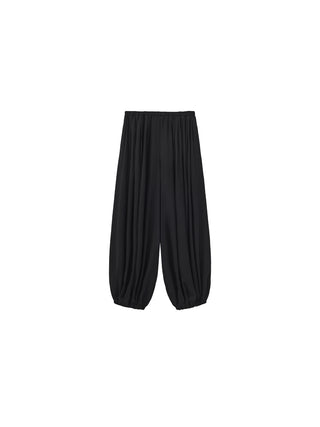 Pleated Balloon-Leg Elastic-Waist Trousers
