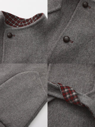 Vintage Plaid Stand Collar Reversible Long Coat