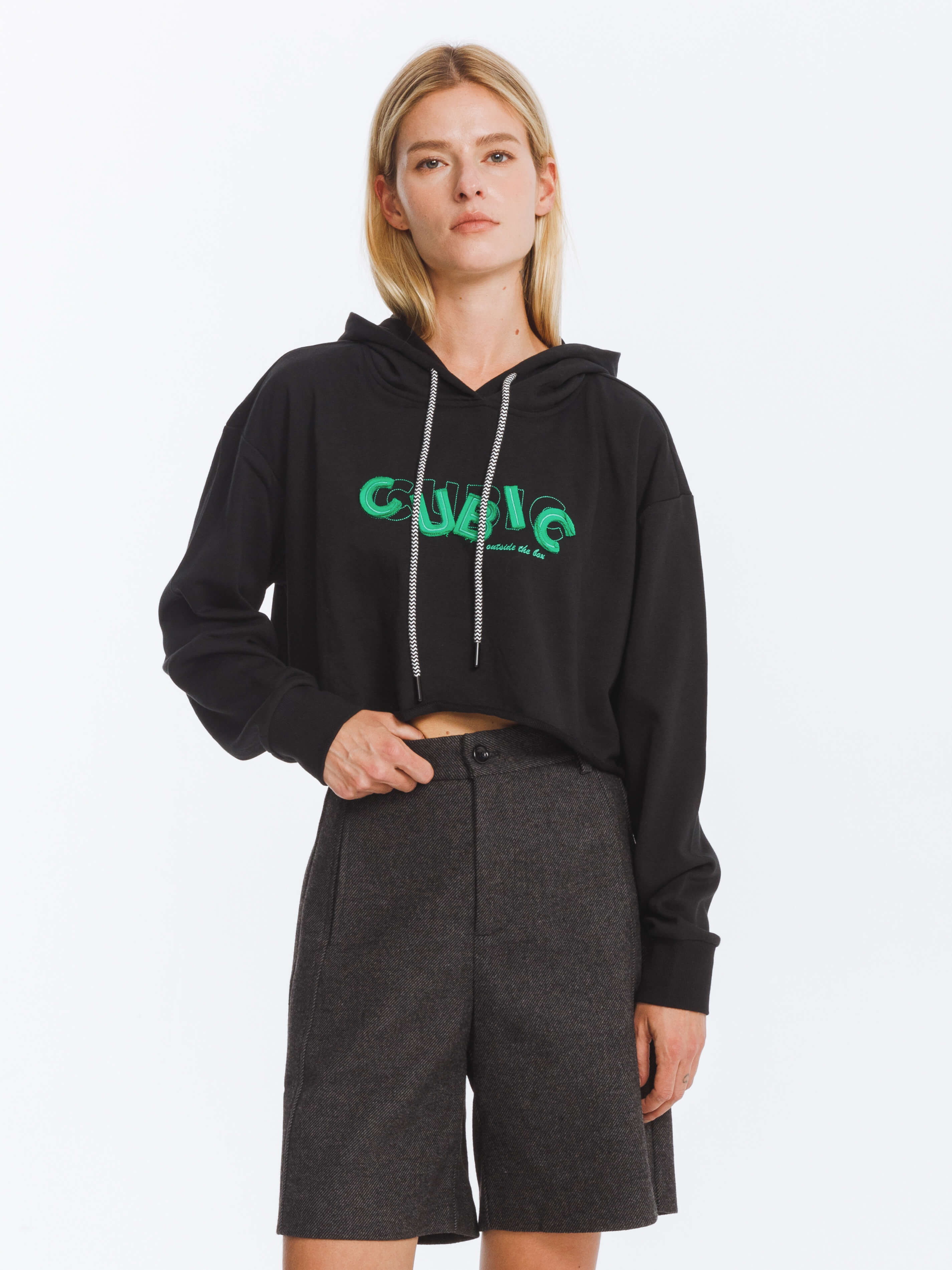 CUBIC Print Hooded Cropped Sweatshirt-15