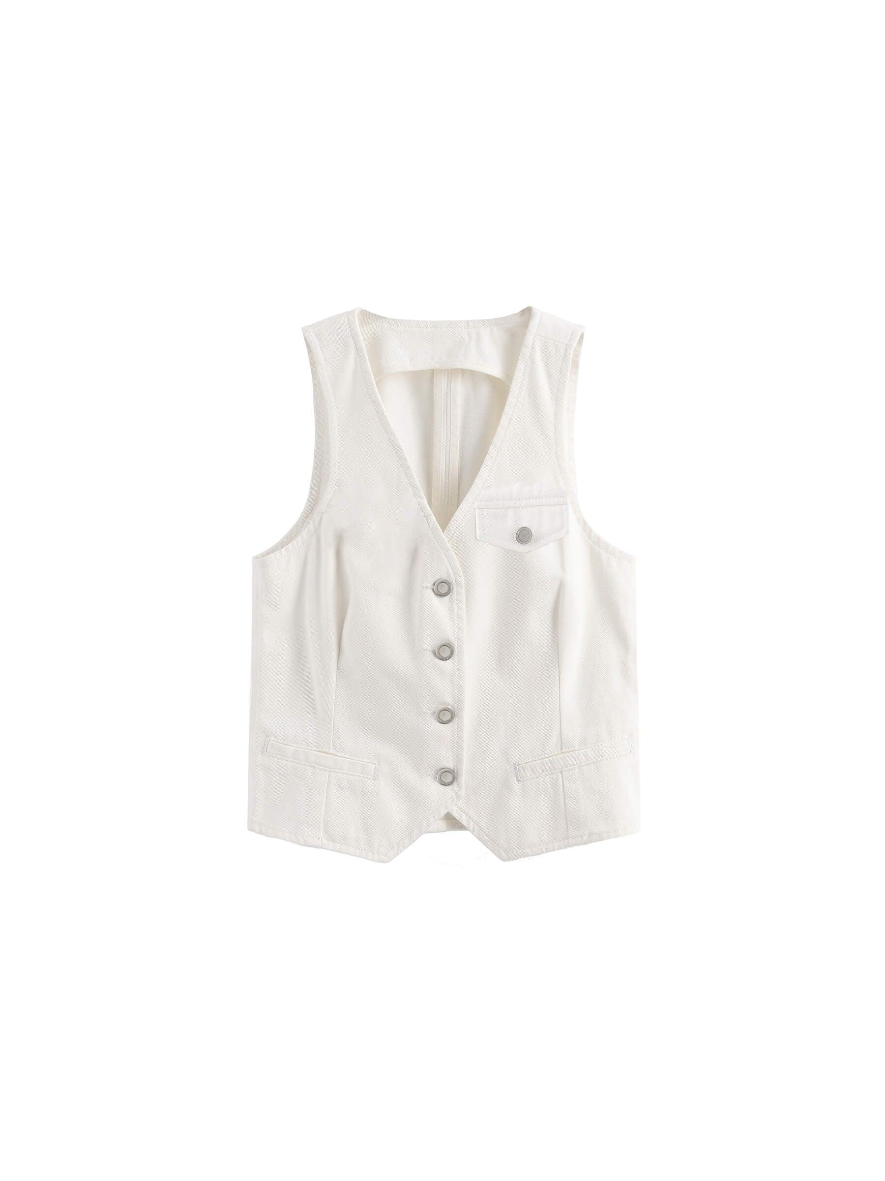 V-Neck Slim Fit Cropped Denim Vest-15