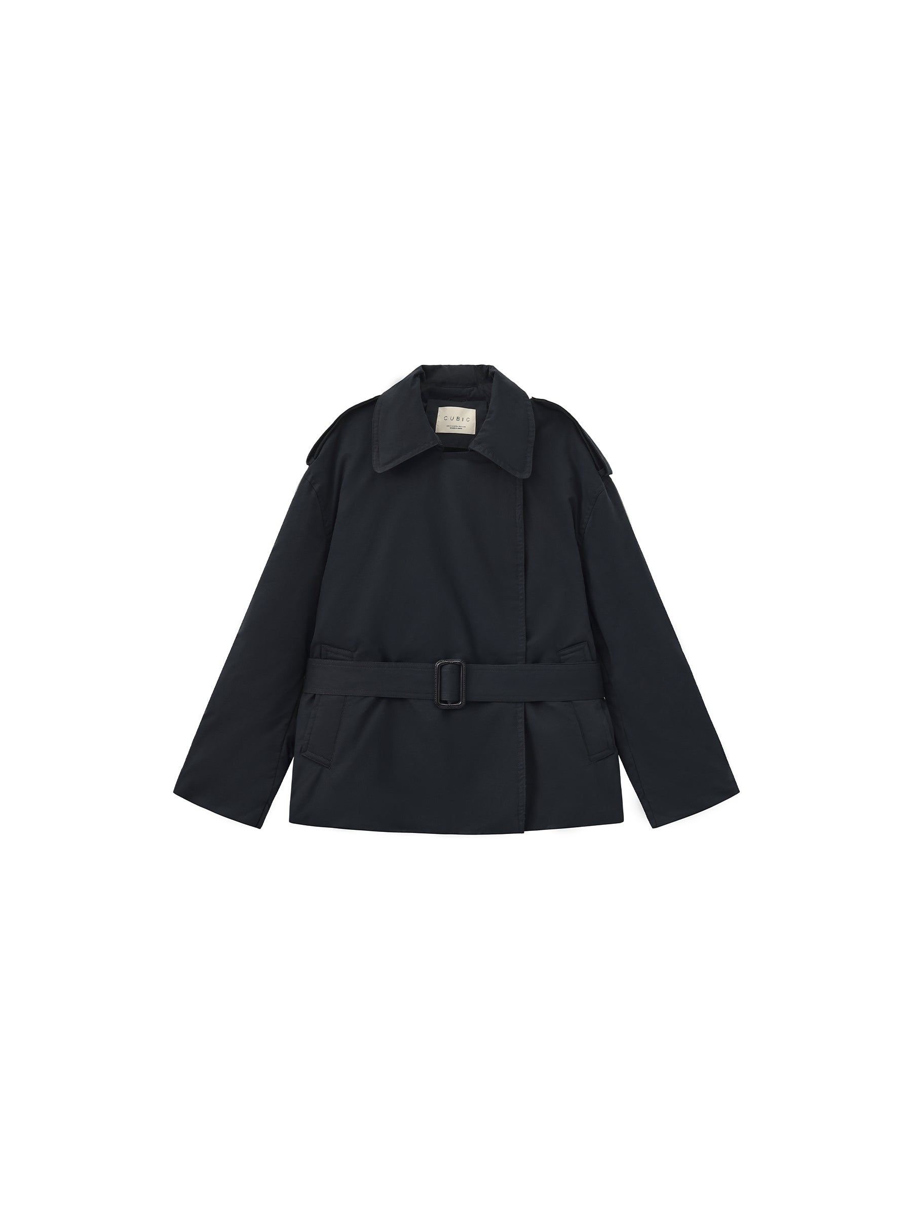 Dark Oversized Waist-Cinched Down Coat-13