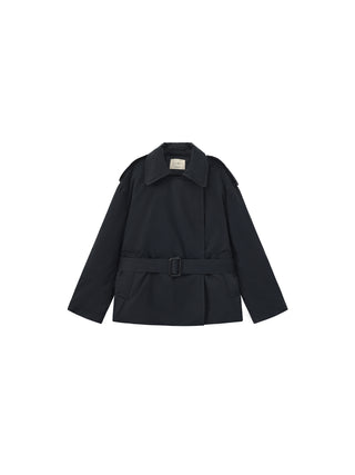 Dark Oversized Waist-Cinched Down Coat