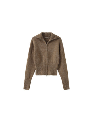 Retro Stand Collar Zip-Up Cardigan
