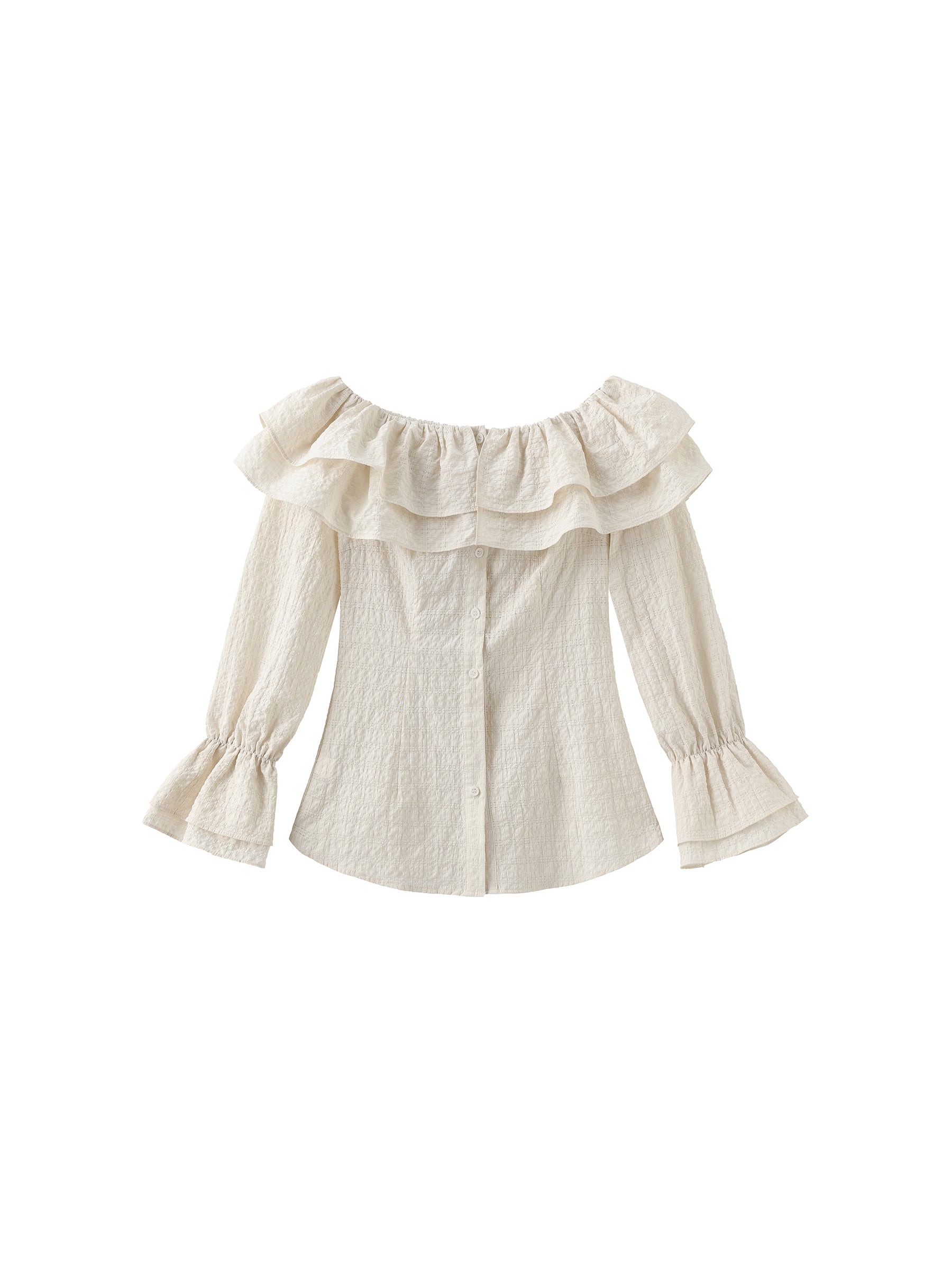 Frills Volume Off Neckline Shirt-15