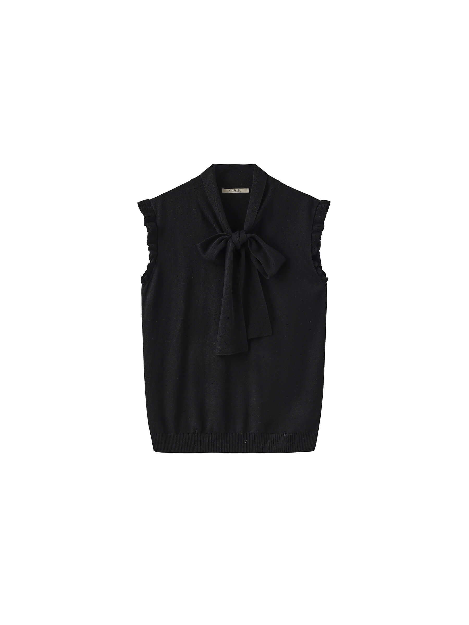Ruffled Sleeve Sleeveless Knit Top with Attached Scarf-15
