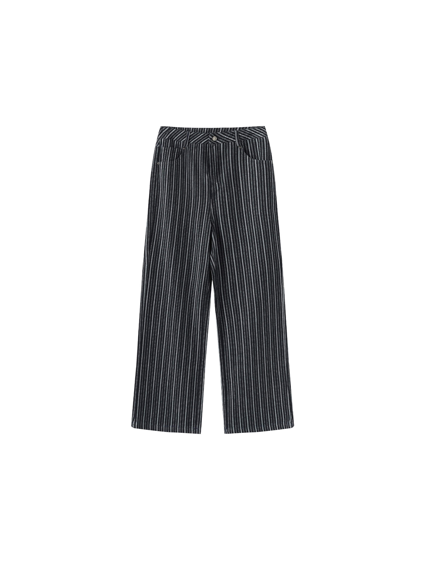 Pinstriped Wide Leg Cropped Jeans-13