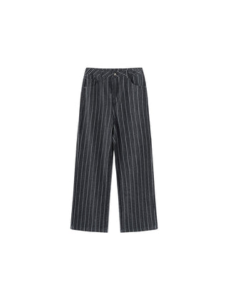 Pinstriped Wide Leg Cropped Jeans