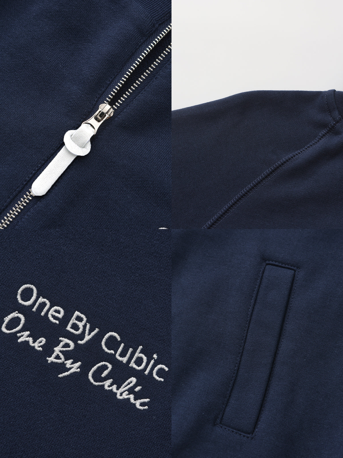 ONE BY CUBIC Collared Half-Zip Embroidered 100% Cotton Sweatshirt-20
