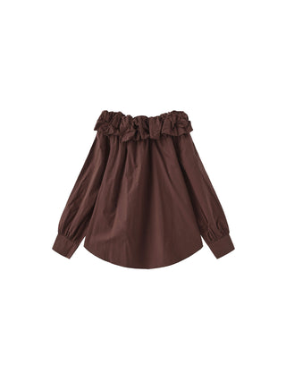 3D Ruffle Collar Long Sleeve Cotton Blouse