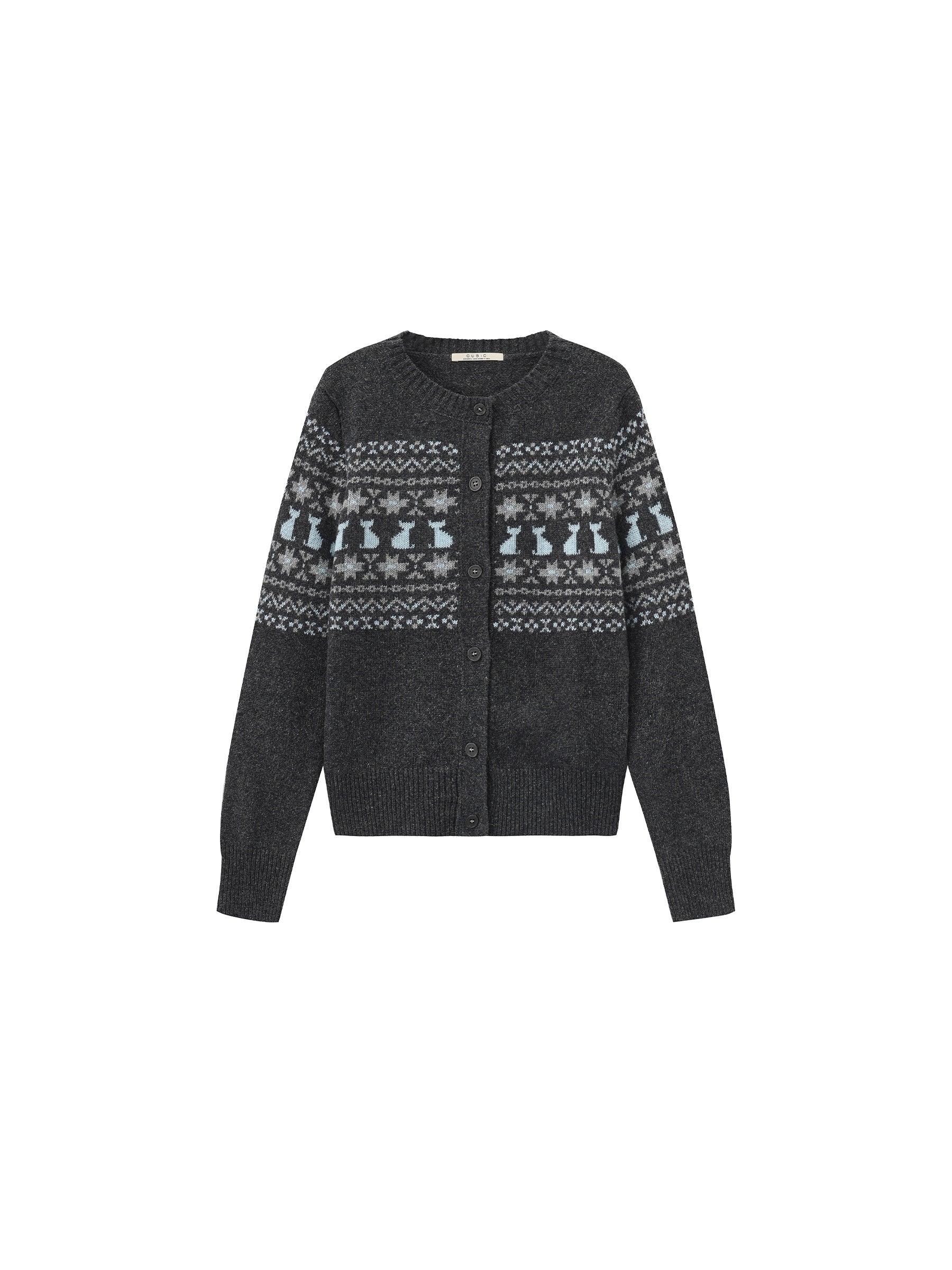 CUBIC Cat Print Fair Isle Wool-Blend Cardigan-16