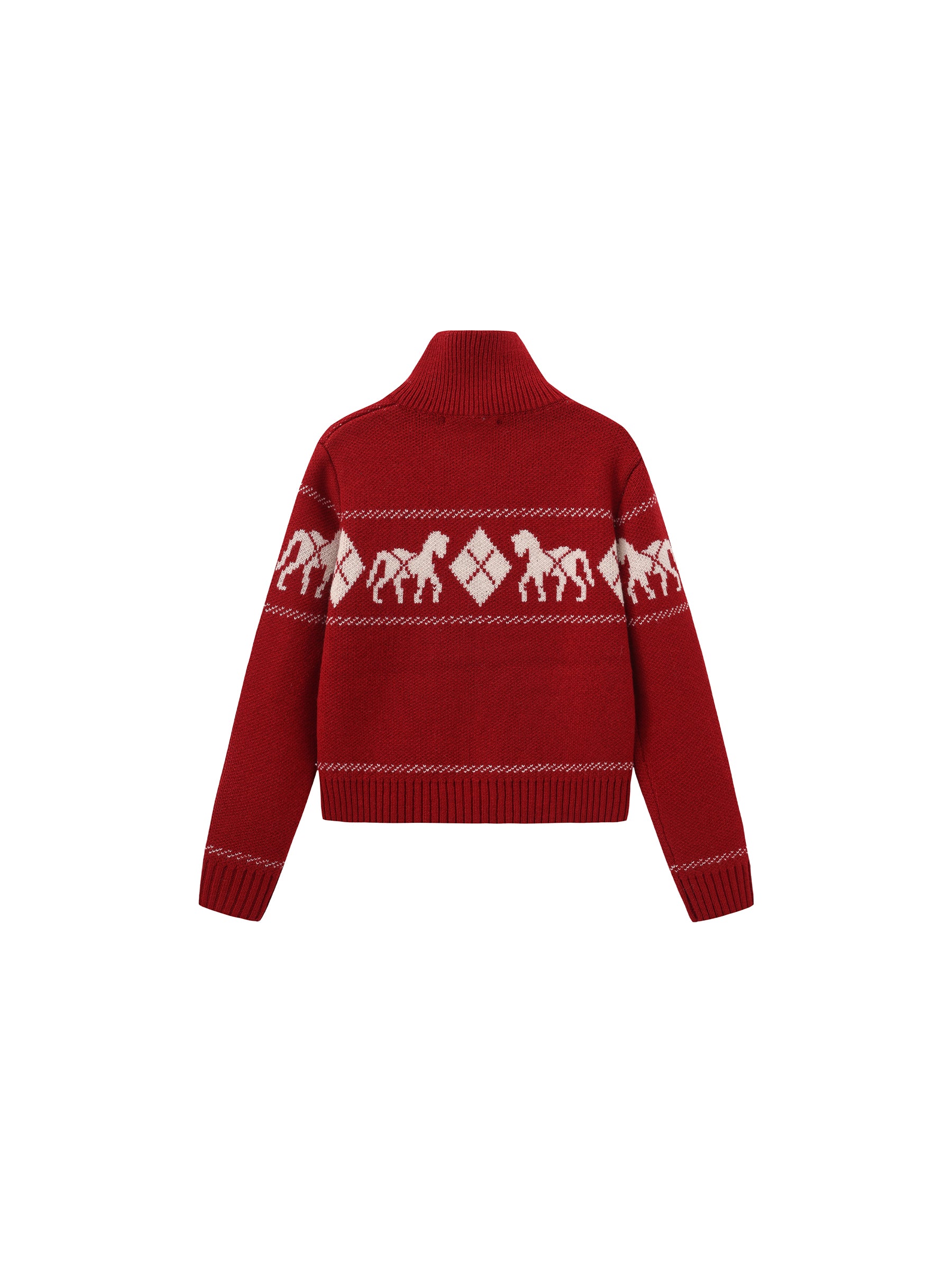 Horse Pattern Diamond Zip-Up Knit Cardigan-13