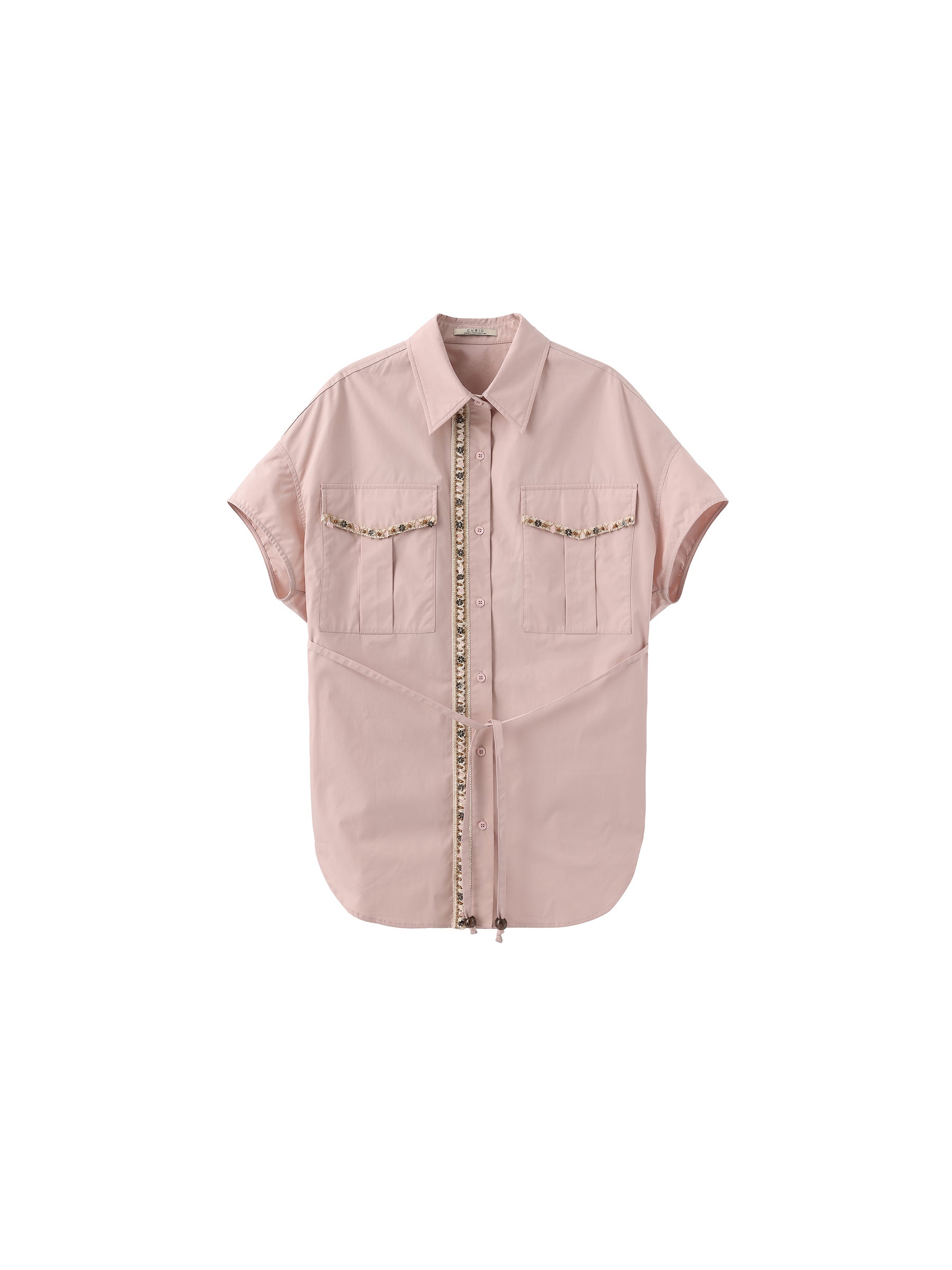 Beaded Placket Utility Short-Sleeve Shirt-13